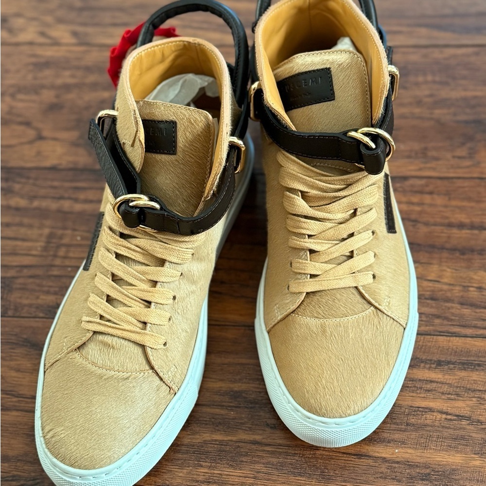 NWT Rare Limited Edition BUSCEMI 100mm "Triple Crown Tan" Leather | Size 42 / US - Picture 6 of 8